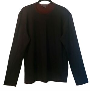 John Varvatos Merino Wool 2-ply Black Maroon Crew Neck Long Sleeve Sweater M